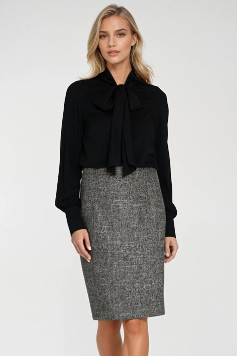 Spódnica Ołówkowa spódnica z dekoracyjnym zamkiem SP85 Black Melange - Nife