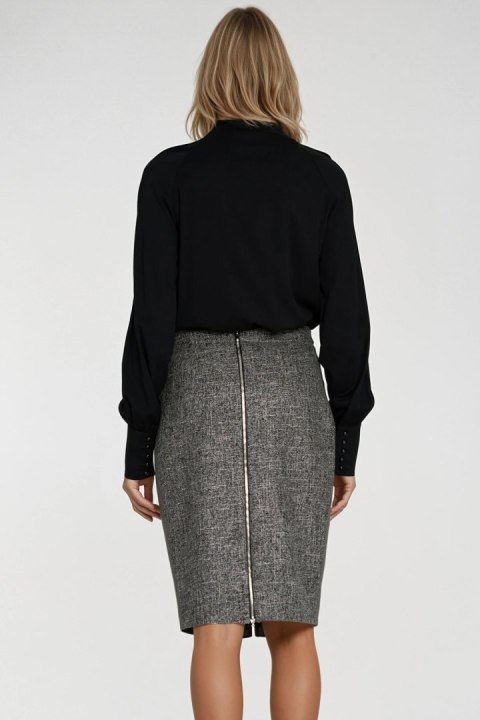 Spódnica Ołówkowa spódnica z dekoracyjnym zamkiem SP85 Black Melange - Nife