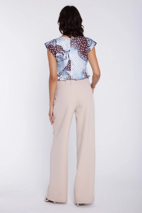 Spodnie z szerokim pasem i zakładkami SD139 Beige - Nife