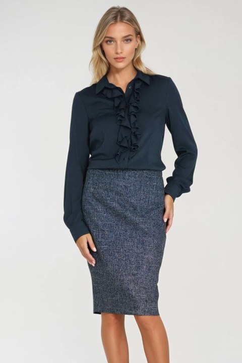 Spódnica Ołówkowa spódnica z dekoracyjnym zamkiem SP85 Navy Melange - Nife